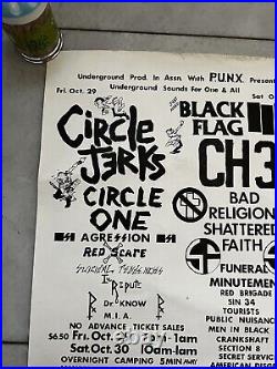 Vintage 80's Original Punk Rock concert poster Black Flag Circle Jerks Bad Reli