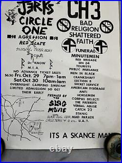 Vintage 80's Original Punk Rock concert poster Black Flag Circle Jerks Bad Reli