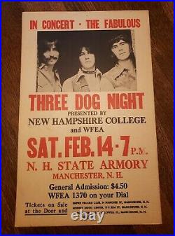 Vintage Original THREE DOG NIGHT concert poster 1970'S Manchester N. H. 22×14
