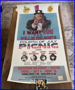Vintage Willie Nelson Concert Poster Austin TX-1983 4th of July 22x39-Original