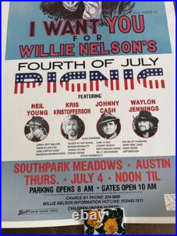 Vintage Willie Nelson Concert Poster Austin TX-1983 4th of July 22x39-Original