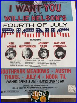 Vintage Willie Nelson Concert Poster Austin TX-1983 4th of July 22x39-Original