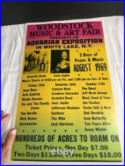 Vintage Woodstock Poster Music & Art Fair Concert Aquarian Expo Line up