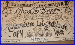 Vtg 1972 Psych Concert Poster! George Carlin, Dion, Gordon Lightfoot, Cactus +++