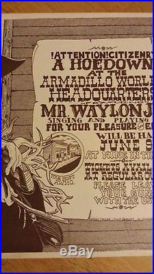 Waylon Jennings Armadillo World Headquarters original concert poster June 9 1974