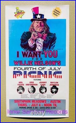 Willie Nelson J. Cash W. Jennings RARE 1985 Texas July 4 Picnic Concert Poster