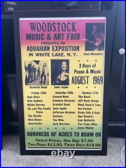 Woodstock 1969 Promo concert poster framed RARE